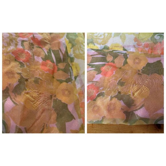 Vintage 1970s maxi dress, orange green pink floral, sheer short puff sleeves - Picture 10 of 10